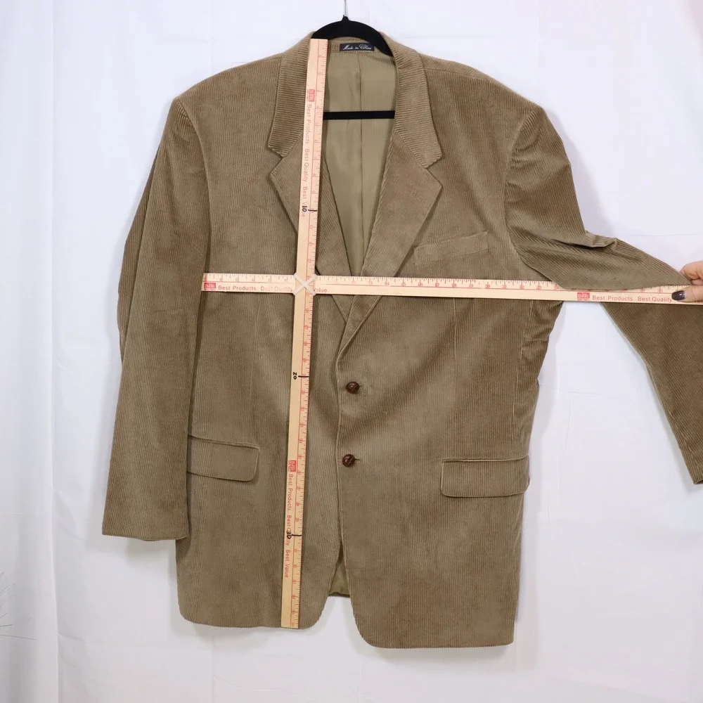 Monsieur Adolfo Corduroy Blazer Mens 46L Tan Two Button Sport Coat Dark Academia